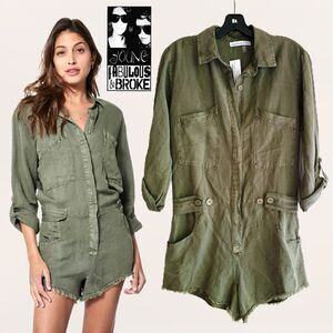 YOUNG, FABULOUS & BROKE NEW Skater River Raw Edge Cadet Pigment Wash Romper